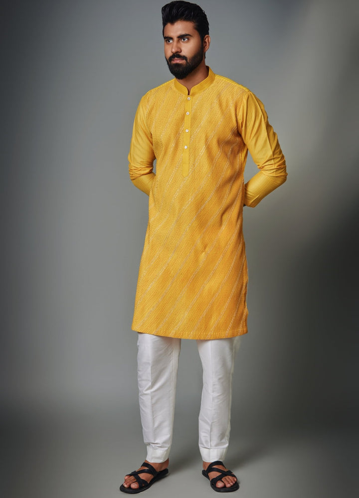 Yellow Pintex Kurta With Pant Set Chatenya Mittal - Fabilicious Fashion