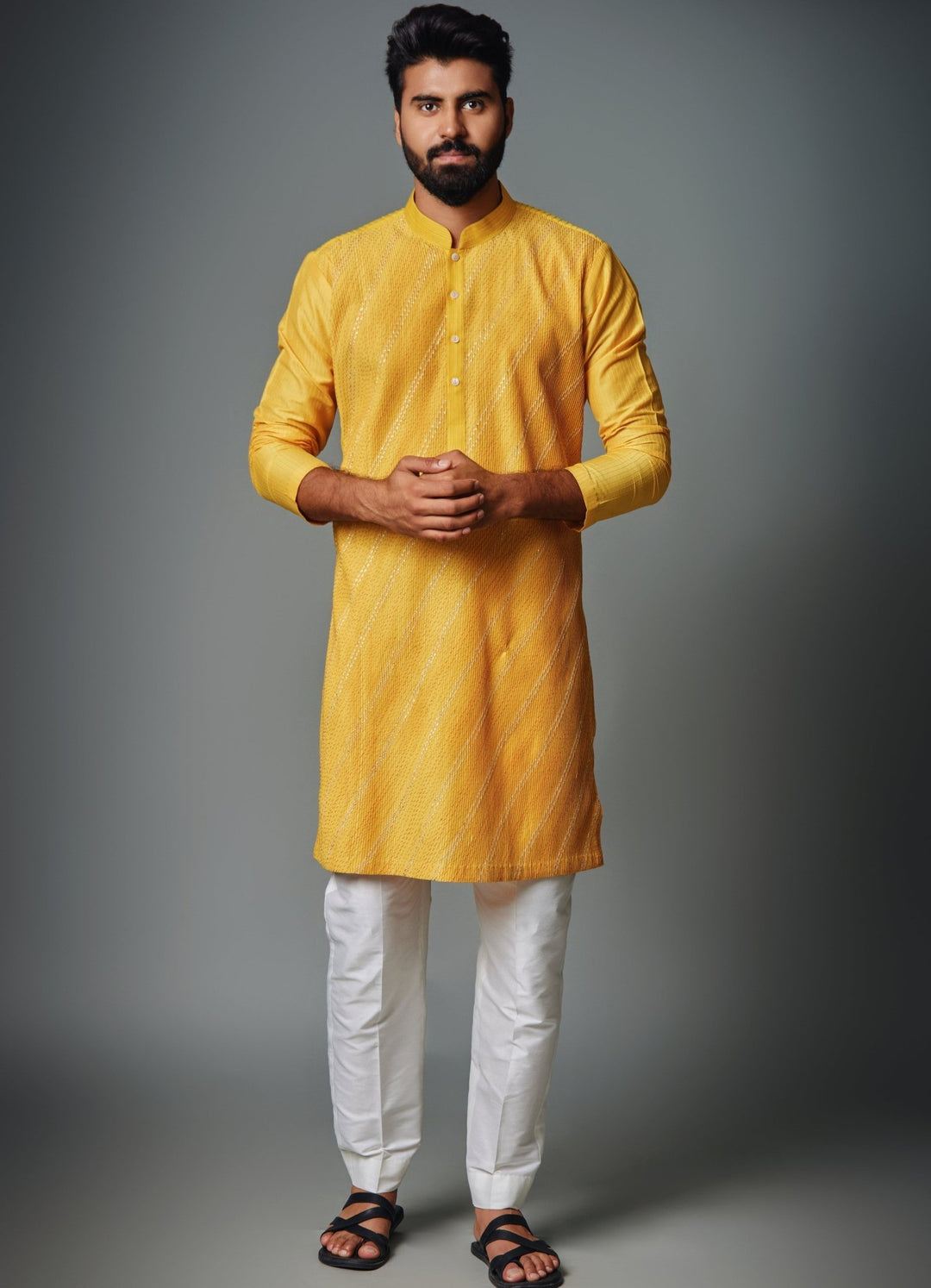 Yellow Pintex Kurta With Pant Set Chatenya Mittal - Fabilicious Fashion
