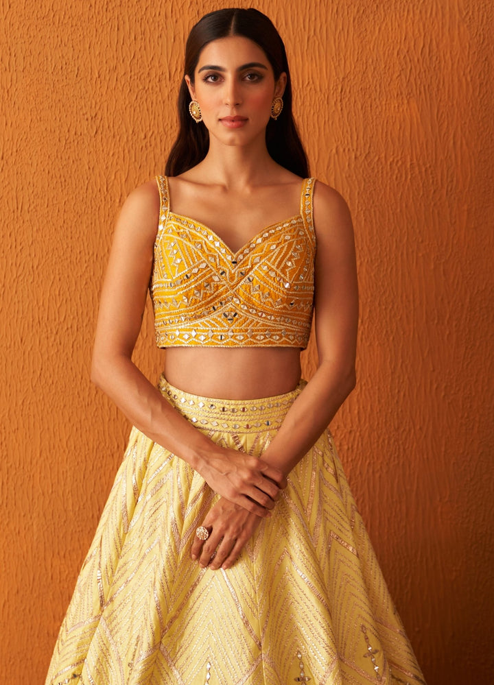 Yellow Raw Silk Lehenga Set With Purple Dupatta Angad Singh - Fabilicious Fashion