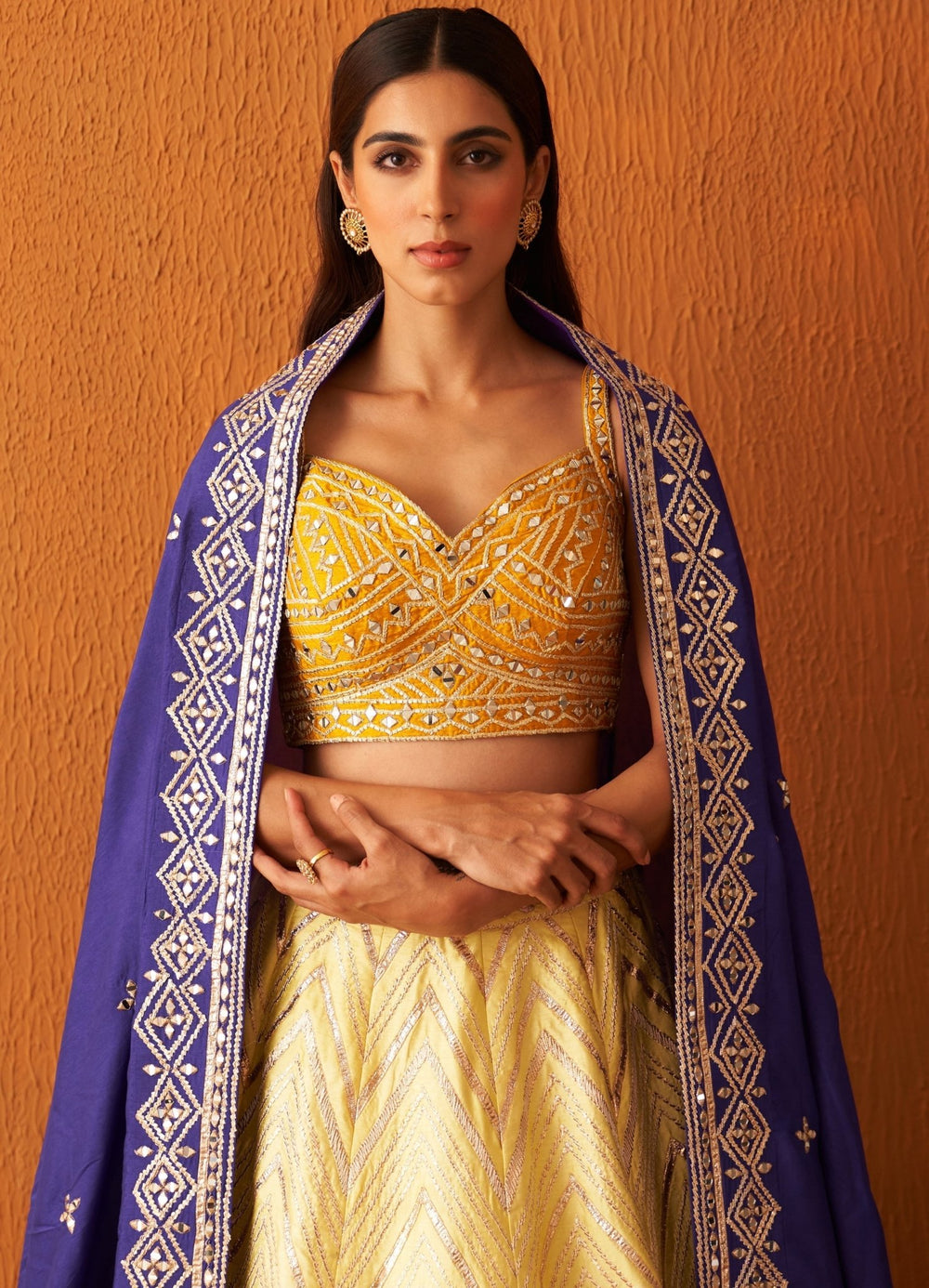 Yellow Raw Silk Lehenga Set With Purple Dupatta Angad Singh - Fabilicious Fashion