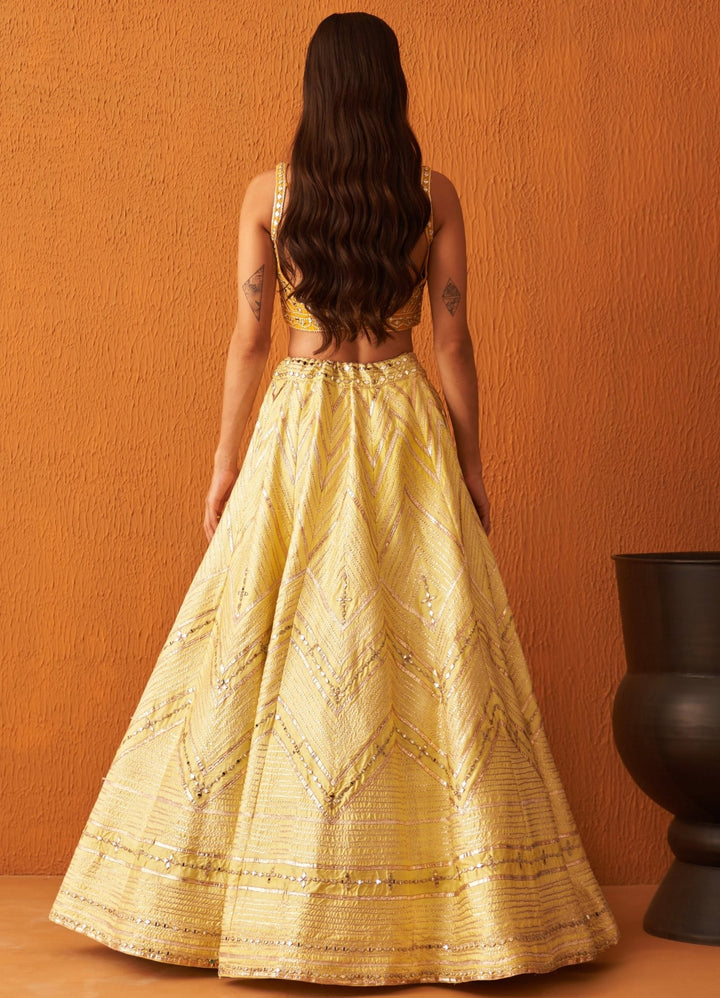 Yellow Raw Silk Lehenga Set With Purple Dupatta Angad Singh - Fabilicious Fashion