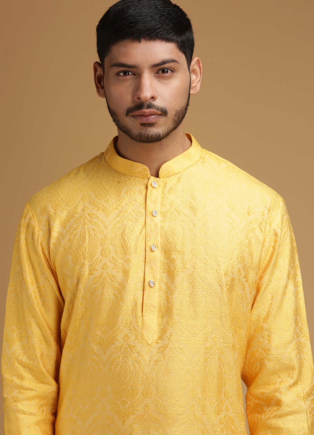 Yellow Self Design Silk Kurta Set Chatenya Mittal - Fabilicious Fashion