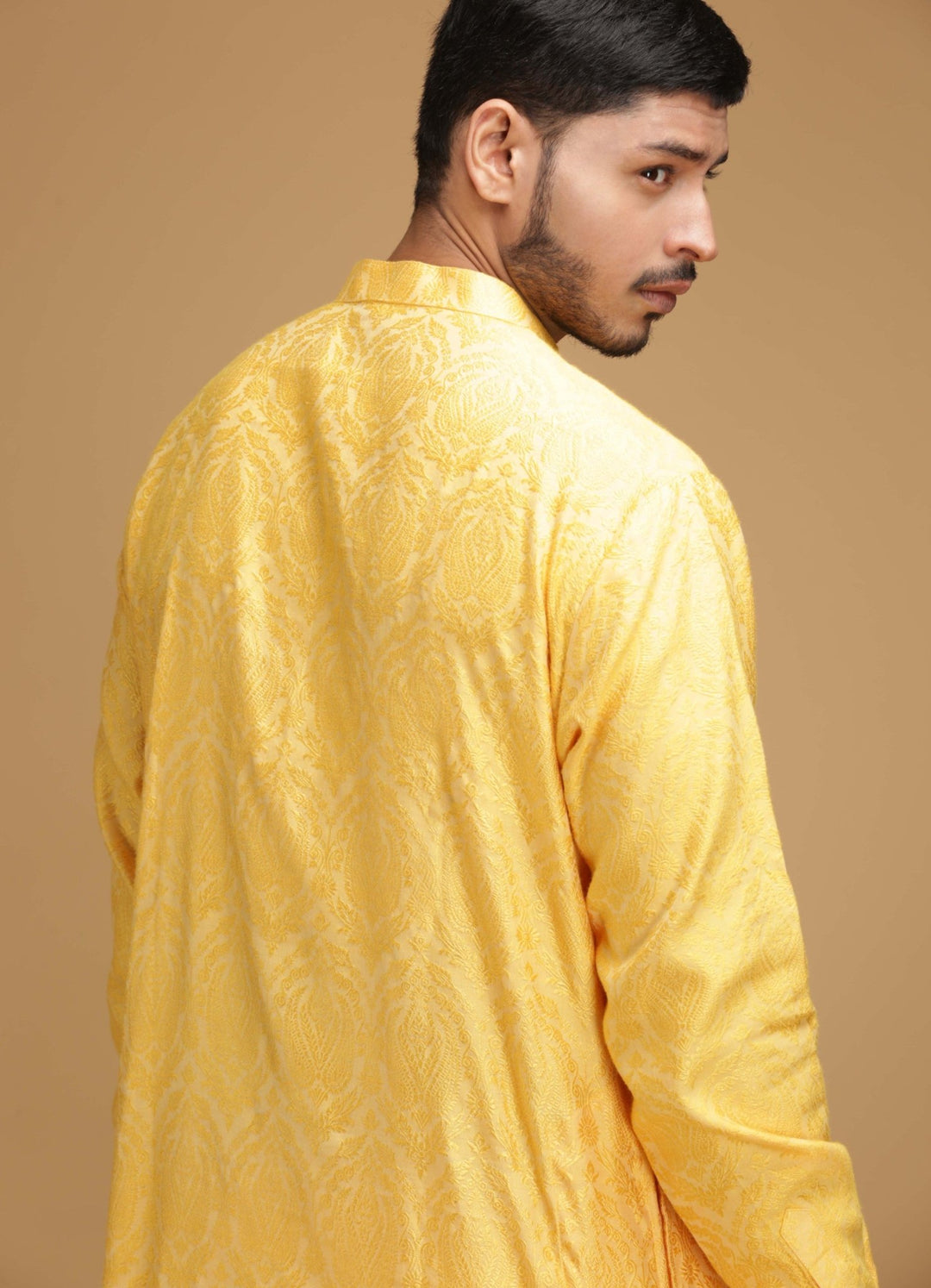Yellow Self Design Silk Kurta Set Chatenya Mittal - Fabilicious Fashion
