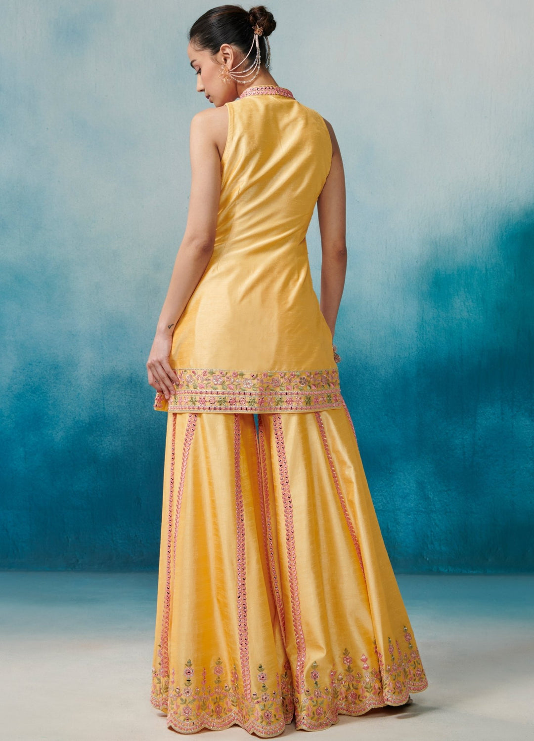 Yellow Silk Front Open Kurta Set Suhino - Fabilicious Fashion