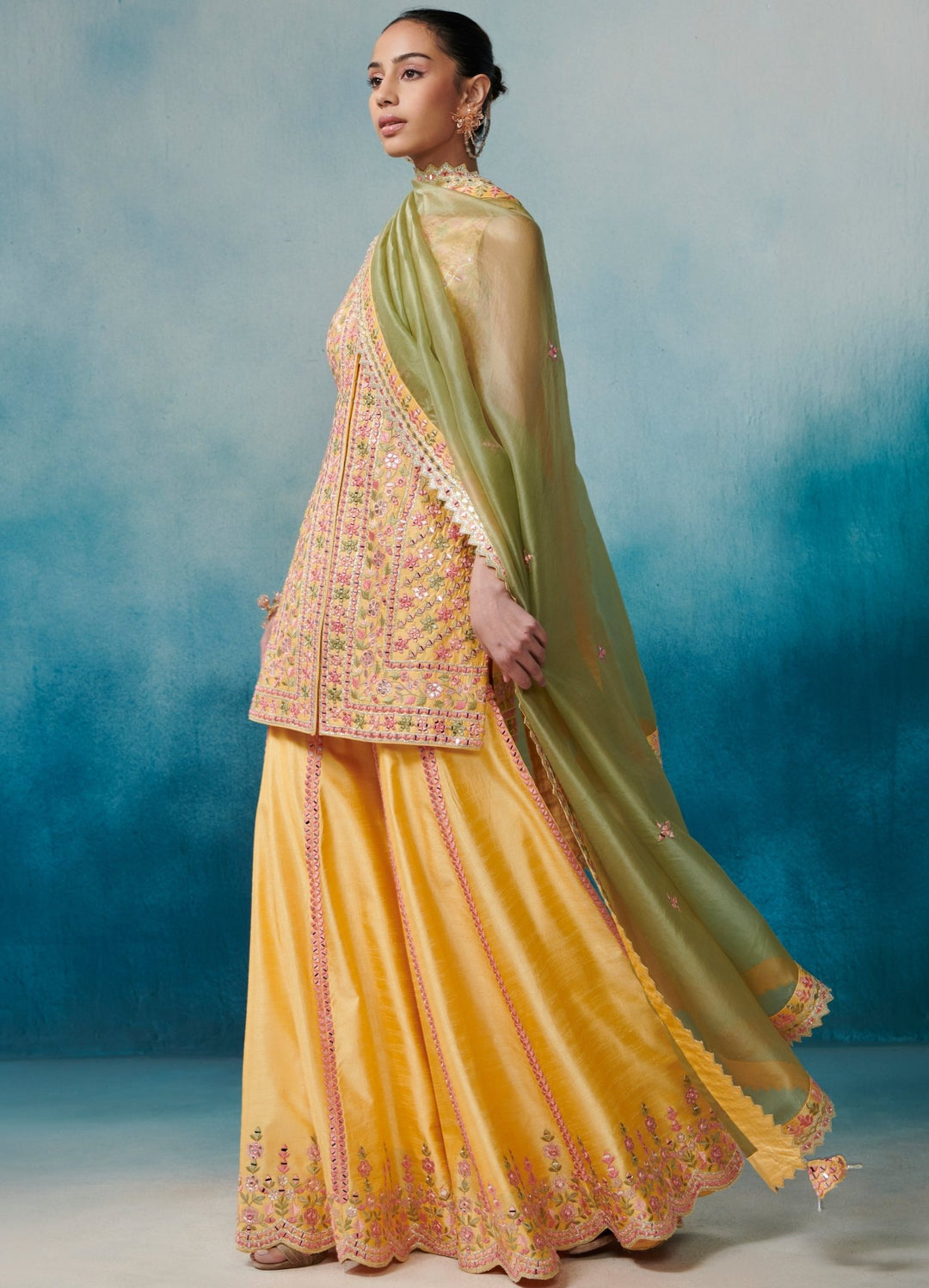 Yellow Silk Front Open Kurta Set Suhino - Fabilicious Fashion