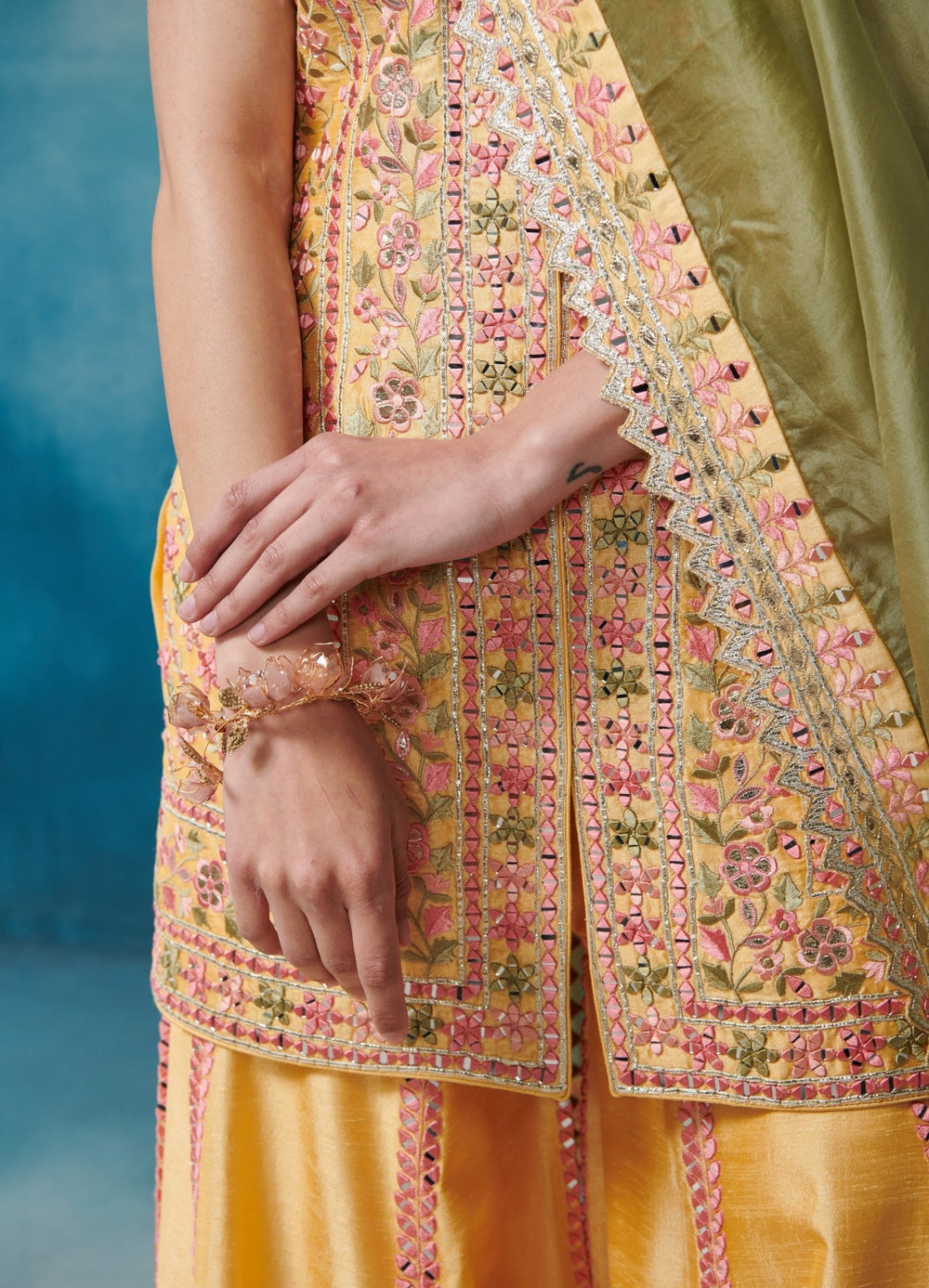 Yellow Silk Front Open Kurta Set Suhino - Fabilicious Fashion