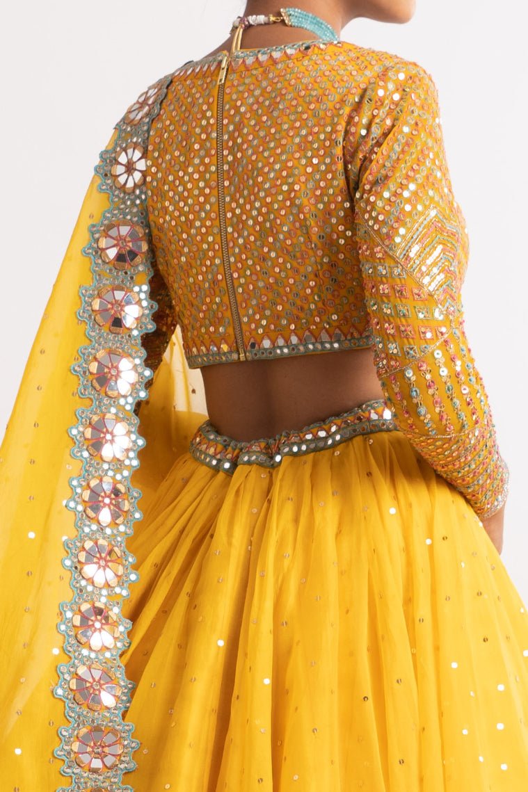 Yellow Silk Organza Lehenga Set Vvani by Vani Vats - Fabilicious Fashion