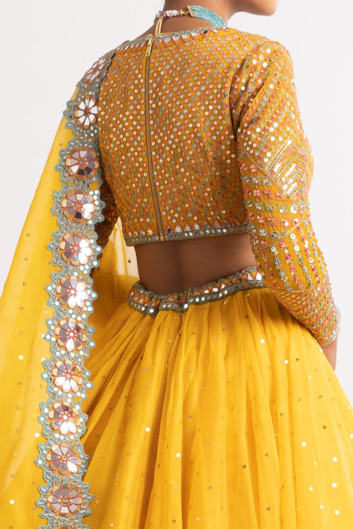 Yellow Silk Organza Lehenga Set Vvani by Vani Vats - Fabilicious Fashion