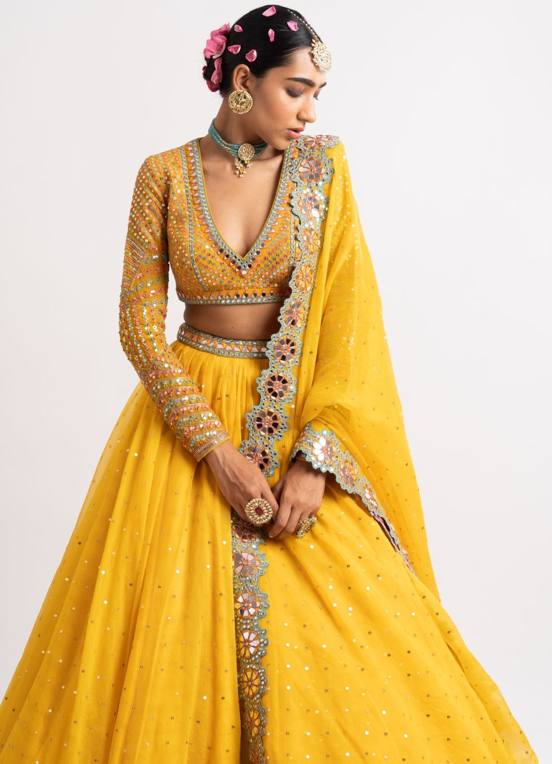 Yellow Silk Organza Lehenga Set Vvani by Vani Vats - Fabilicious Fashion