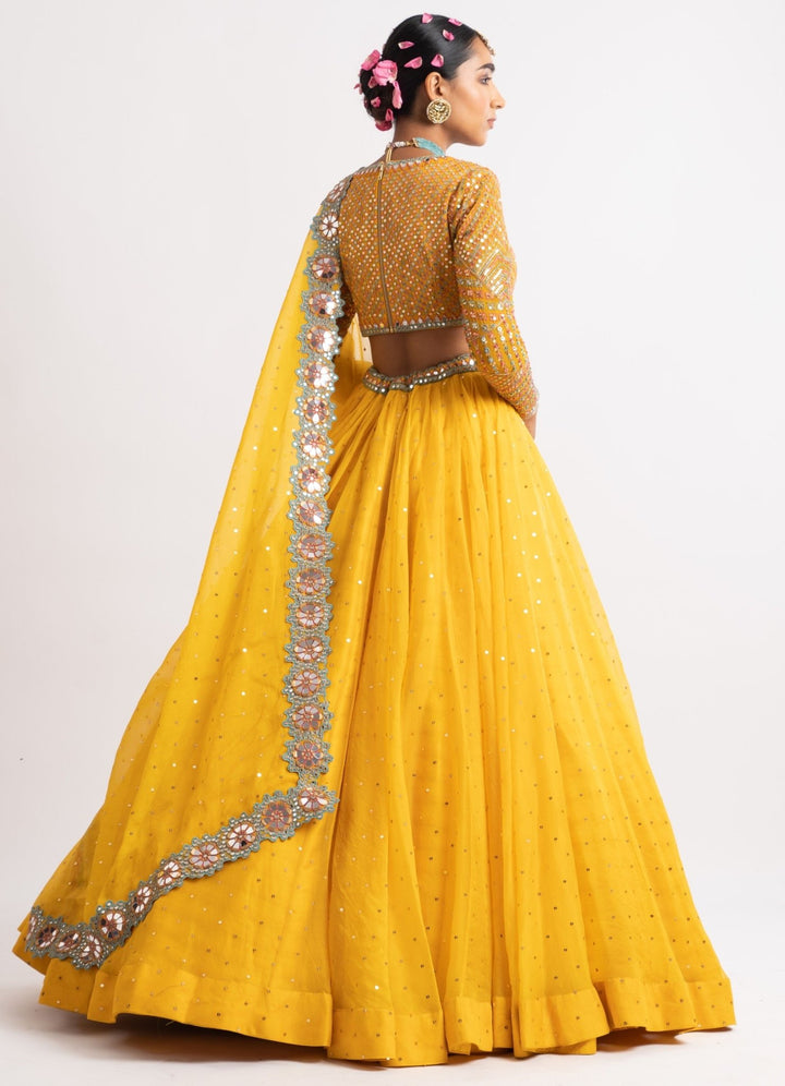Yellow Silk Organza Lehenga Set Vvani by Vani Vats - Fabilicious Fashion