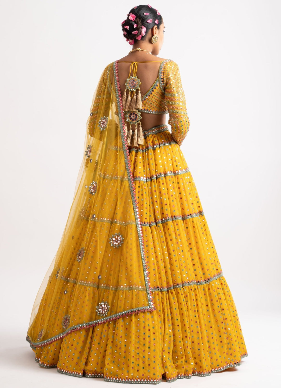 Yellow Sweetheart Neck Multicolour Lehenga Set Vvani by Vani Vats - Fabilicious Fashion