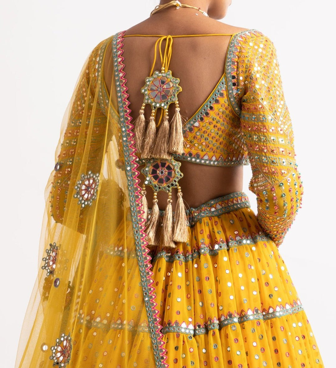 Yellow Sweetheart Neck Multicolour Lehenga Set Vvani by Vani Vats - Fabilicious Fashion