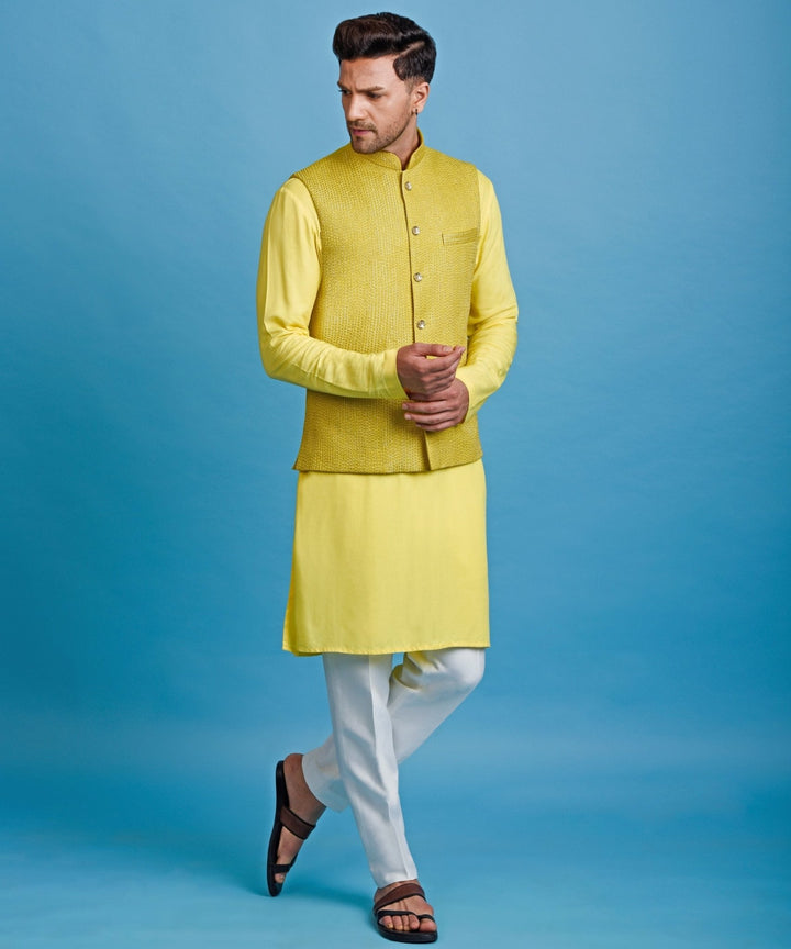 Yellow Thread And Gota Embellished Nehru With Kurta Set Chatenya Mittal - Fabilicious Fashion