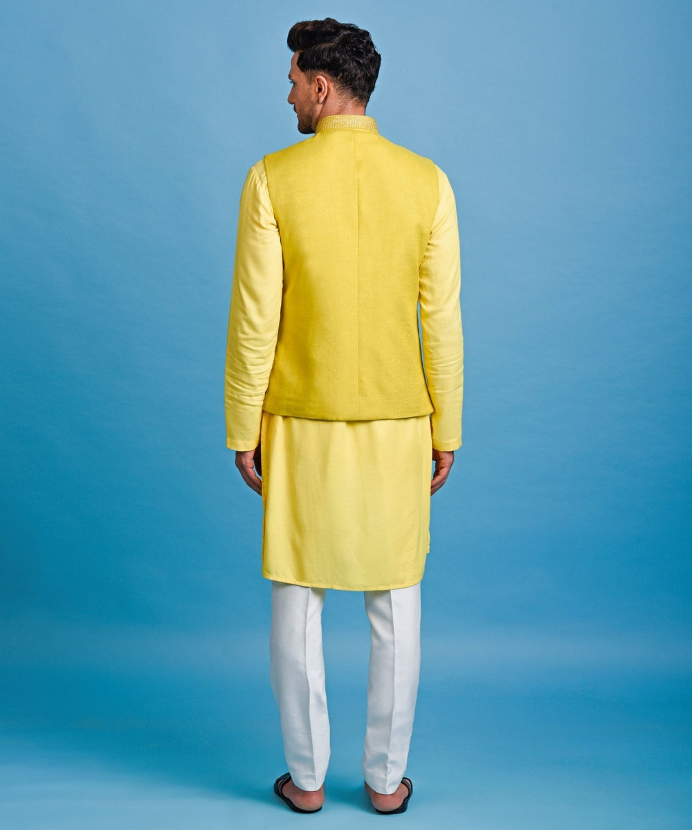 Yellow Thread And Gota Embellished Nehru With Kurta Set Chatenya Mittal - Fabilicious Fashion