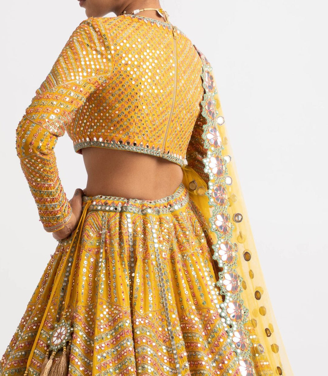 Yellow V Neck Heavy Multi Color Lehenga Set Vvani by Vani Vats - Fabilicious Fashion