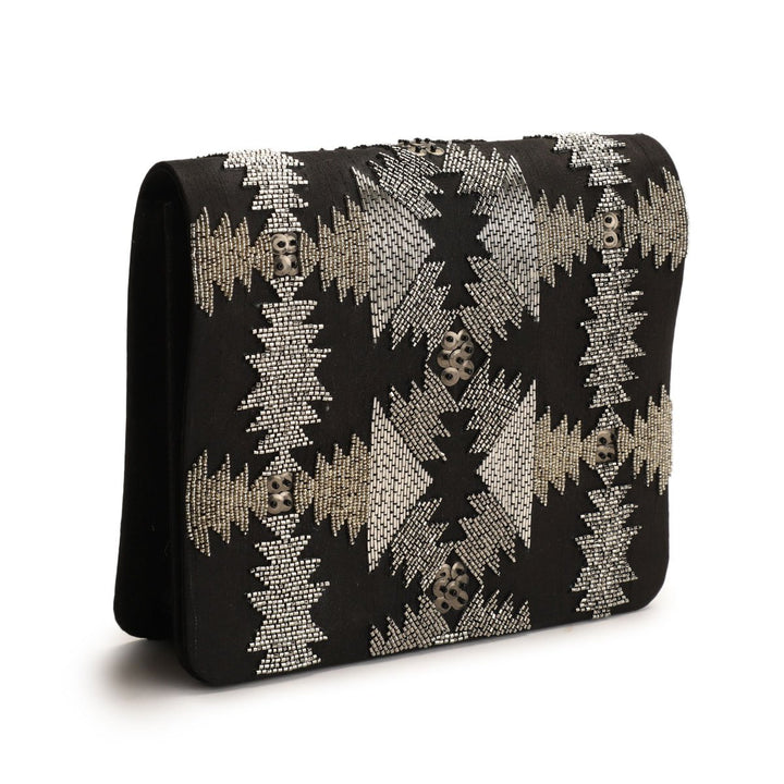 Zig Zag black clutch The Purple Sack - Fabilicious Fashion